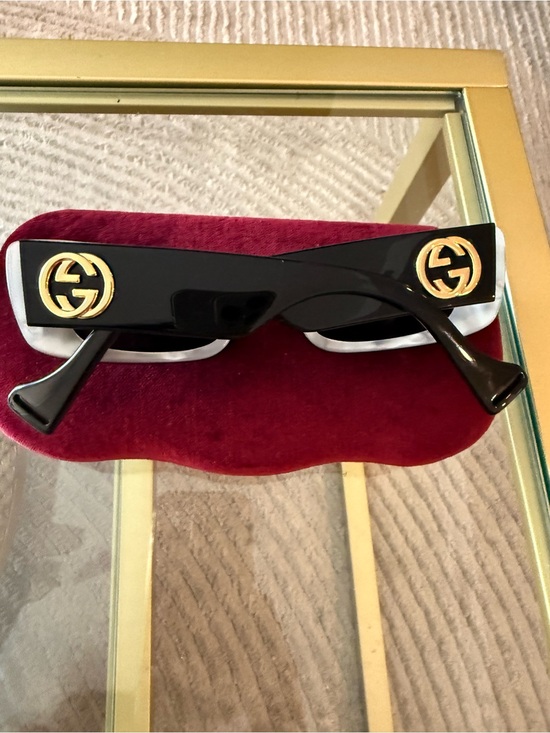 Gucci Glossy Black Rectangular Sunglasses with Gold Logo with Gucci case main image 5
